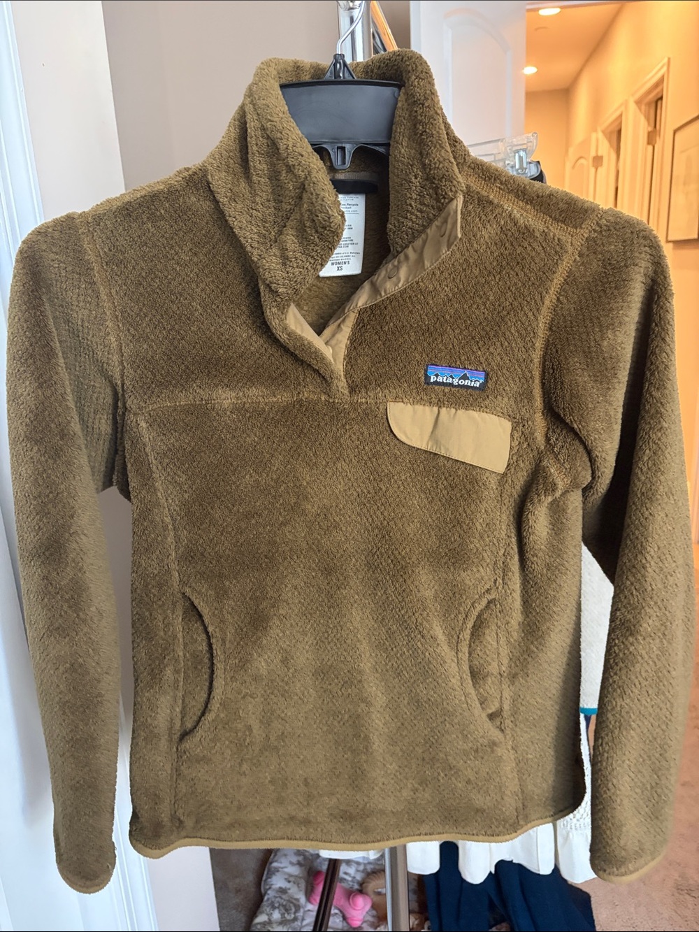 Patagonia Olive Green Fleece Pullover with Snap Collar